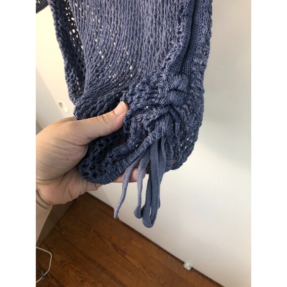 Chicos Bayla Open-Knit Sweater Blue Size 0 / Small Textured Drawstring Sides - Picture 4 of 16